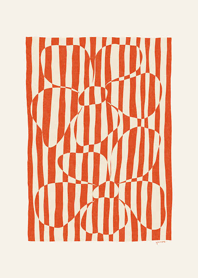 Abstraktes Poster mit orangefarbenen vertikalen Streifen und organischen Blütenformen