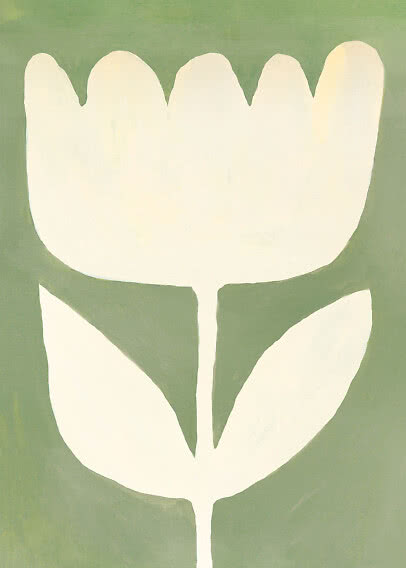 Abstract cream-white flower on a muted green background