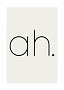 Minimalistische poster met zwarte tekst "ah." op lichtbeige achtergrond