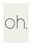 Minimalistisk plakat med sort tekst "oh." på lys beige baggrund
