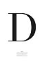 Typografiplakat med stort sort bogstav D i Didot-skrifttype på hvid baggrund