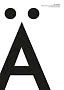 Minimalistische poster met grote zwarte letter Ä op witte achtergrond en kleine tekst bovenaan.