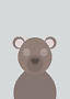 Orso marrone stilizzato con occhi chiusi su sfondo grigio chiaro