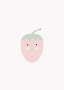 Cute pink strawberry illustration with face and green top on a light background