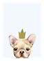 Aquarelle de bouledogue français avec couronne dorée sur fond bleu clair