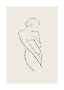 Minimalist line drawing of a female figure in profile on a beige background