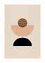 Poster astratto con cerchio marrone e semicerchi rosa e nero su sfondo beige