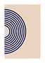 Abstract print with dark blue concentric half circles on a beige background