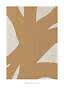 Abstract poster with large beige organic shapes on a cream white background, text at the bottom.