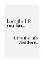 Typografisk plakat med teksten "Love the life you live. Live the life you love." på lysegrå baggrund