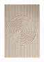 Beige rug with vertical stripes and a large circular pattern in the center