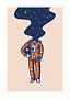 Illustration of an astronaut in an orange spacesuit holding a helmet, with a starry sky as the head