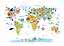 Carte du monde colorée pour enfants avec animaux sur les continents et dans les océans