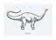 Ilustracja dinozaura Diplodocus z długą szyją i ogonem na jasnoniebieskim tle