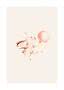 Coniglio ad acquerello con palloncino color pesca, circondato da piccole stelle su fondo beige