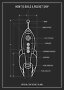 Sort plakat med teknisk tegning af raket og mål, tekst: "How to Build a Rocket Ship".