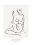 Minimalistisk line art-poster med en sittande figur på ljus bakgrund och texten "Life Drawing"