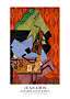 Poster cubista di Juan Gris con violino, carte da gioco e sfondo arancione decorato