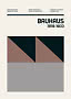 Minimalistyczny plakat Bauhaus z napisem "Bauhaus 1919-1933" i geometrycznymi blokami kolorów