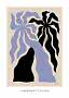 Abstract poster with two palm-like trees in black and lavender on a beige background, Larchmont Village.