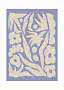 Abstract floral poster with cream shapes on a light purple background