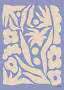 Abstract floral motif in cream on a lilac background with leaves and organic shapes