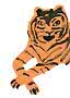 Illustration eines orangefarbenen Tigers mit gekreuzten Vorderpfoten auf weißem Hintergrund