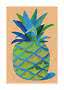 Farbige Illustration einer Ananas in grünen und blauen Tönen auf beigem Hintergrund