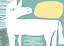Stilisierte Illustration eines weißen Zebras oder Pferdes vor petrolfarbenem Hintergrund mit gelber Sonne