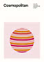 Minimalistisches Cosmopolitan-Poster mit Rezepttext und gestreiftem Kreis in Pink, Rot und Orange.