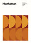 Grafisches Manhattan-Poster mit Zutatenliste und orangem geometrischem Muster auf hellem Hintergrund