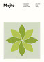 Mojito-Poster mit Zutatenliste oben und grüner Blattillustration unten