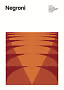 Grafisches Negroni-Poster mit Zutatenliste und orange-rotem geometrischem Muster unten