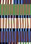Abstract pattern with irregular vertical stripes in blue, brown, green, black, and cream.