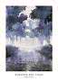 Poster mit nebliger Waldlandschaft in blauen und violetten Aquarelltönen über stillem Wasser