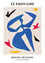 Poster with blue abstract figure and colorful cutouts, text 'Le Fauvisme' and 'Papiers Découpés'