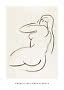 Minimalist line drawing of a seated female figure on a light background with text Croquis du corps féminin