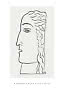 Minimalist line drawing of a woman's head in profile with the text A Woman’s Head by Leo Gestel