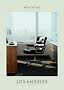 Affiche d’un bureau moderne avec chaise en cuir noir, bureau et vue sur Los Angeles