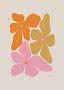 Abstract floral poster with large orange, pink and ochre flowers on a beige background