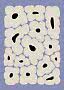 Abstract floral pattern with large cream-white flowers and black centers on a light purple background