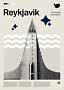 Poster di viaggio di Reykjavik con Hallgrímskirkja, sagoma dell’Islanda e testo "The land of fire and ice"