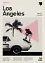 Poster Los Angeles con palma, auto d'epoca e skater in bianco e nero con dettagli rosa.