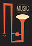 Abstrakt plakat med orange trompet på sort baggrund og teksten "International Music Festival"