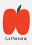 Minimalistisches Poster mit roter Apfelillustration, grünem Blatt und dem Text „La Pomme“