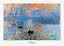 Poster of Monet’s Impression, Sunrise, 1872, showing a misty harbor at sunrise with boats.