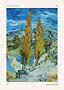 Poster of Van Gogh’s The Poplars at Saint-Rémy with two tall poplars beneath a swirling blue sky.