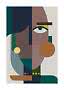 Abstract geometric portrait in color blocks with one eye and circular shapes