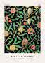 William Morris plakat med frugtmønster, grønne blade og blomster på sort baggrund