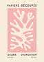 Poster with cream coral silhouette on pink background and French exhibition text.
